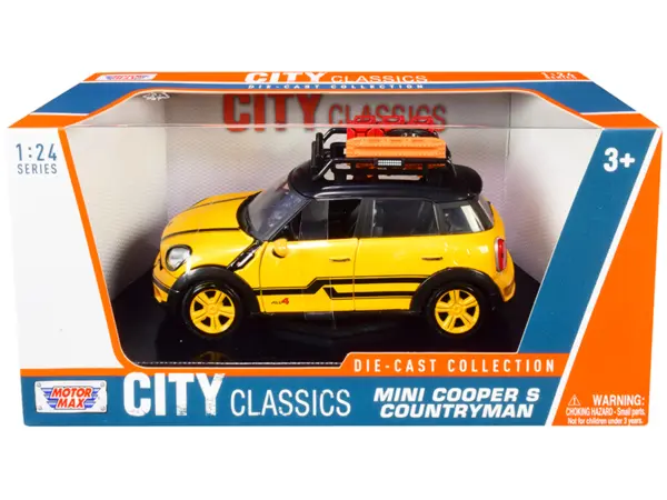Mini Cooper S Countryman with Roof Rack and Accessories Yellow Metallic and Black "City Classics" Series 1/24 Diecast Model Car by Motormax #1