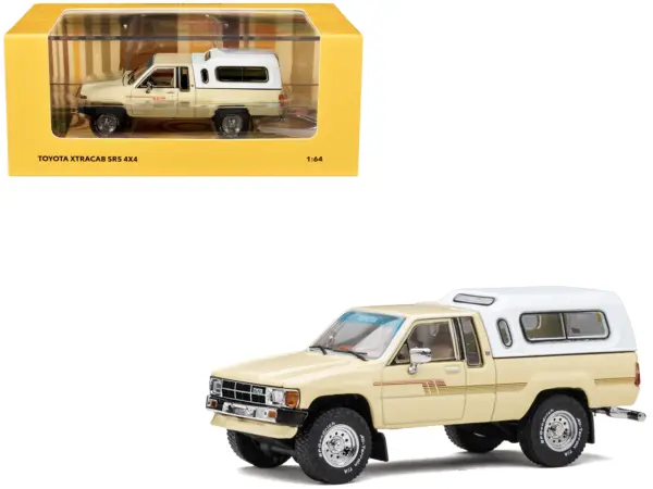 Toyota XtraCab SR5 4x4 Pickup Truck Beige with White Camper Shell "DiecastTalk Exclusive" Limited Edition to 1008 pieces Worldwide 1/64 Diecast Model Car by GCD #1