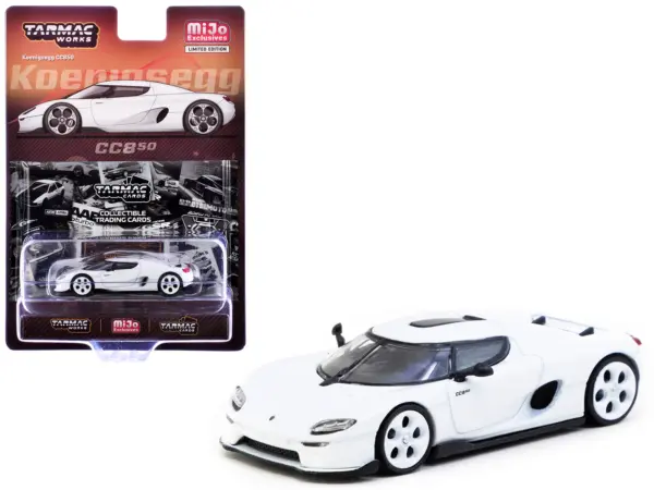 Koenigsegg CC850 White with Tarmac Cards "Global64" Series 1/64 Diecast Model by Tarmac Works #1