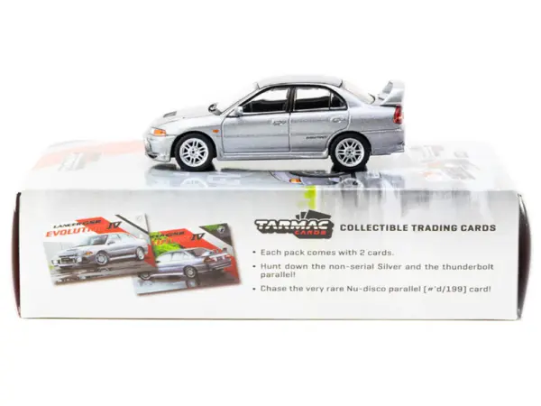Mitsubishi Lancer Evolution IV Silver Metallic with Tarmac Cards "Global64" Series 1/64 Diecast Model by Tarmac Works #3