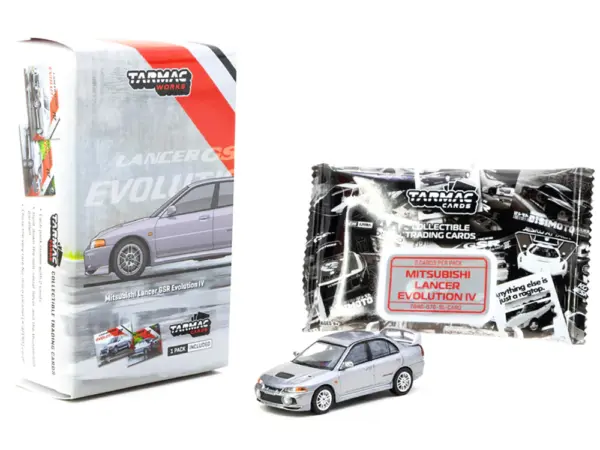 Mitsubishi Lancer Evolution IV Silver Metallic with Tarmac Cards "Global64" Series 1/64 Diecast Model by Tarmac Works #4