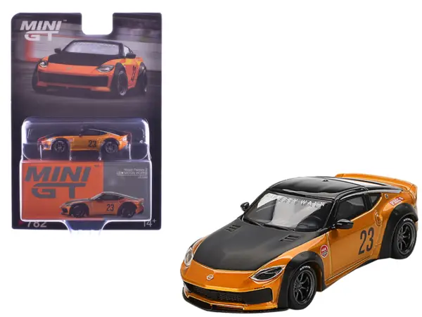 Nissan Fairlady Z #23 "LB-NATION WORKS" LB Gold Metallic with Matt Black Hood and Black Top Limited Edition 1/64 Diecast Model Car by Mini GT #1