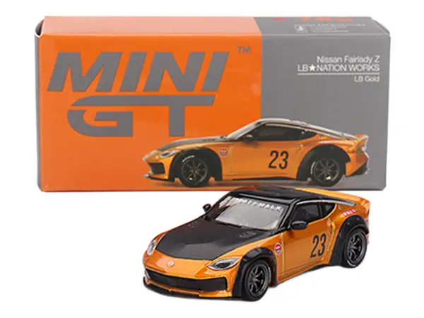 Nissan Fairlady Z #23 "LB-NATION WORKS" LB Gold Metallic with Matt Black Hood and Black Top Limited Edition 1/64 Diecast Model Car by Mini GT #4