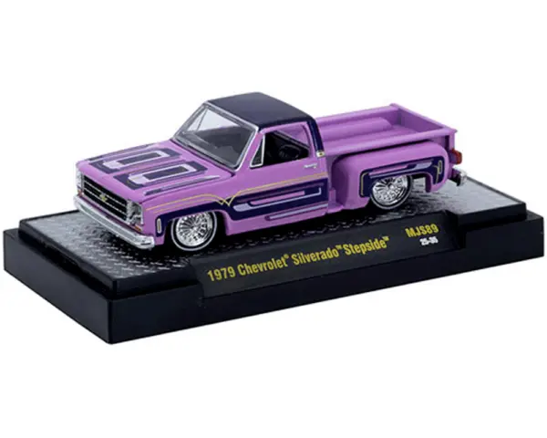 1979 Chevrolet Silverado Stepside Pickup Truck Pink with Purple Top and Graphics Limited Edition to 9350 pieces Worldwide 1/64 Diecast Model Car by M2 Machines #2