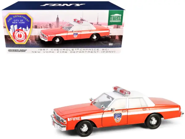 1987 Chevrolet Caprice 9C1 "FDNY (The Official Fire Department City of New York)" Red with White Top and Stripes "Artisan Collection" 1/18 Diecast Model Car by Greenlight #1