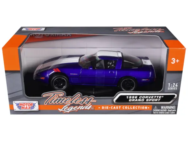 1996 Chevrolet Corvette Grand Sport Blue Metallic with White Stripes "Timeless Legends" Series 1/24 Diecast Model Car by Motormax #1