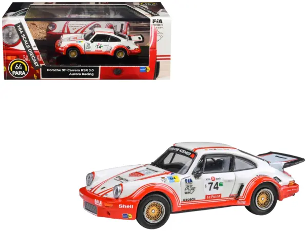 Porsche 911 Carrera RSR 3.0 #74 "Aurora Racing" White with Red Stripes 1/64 Diecast Model Car by Paragon Models #1