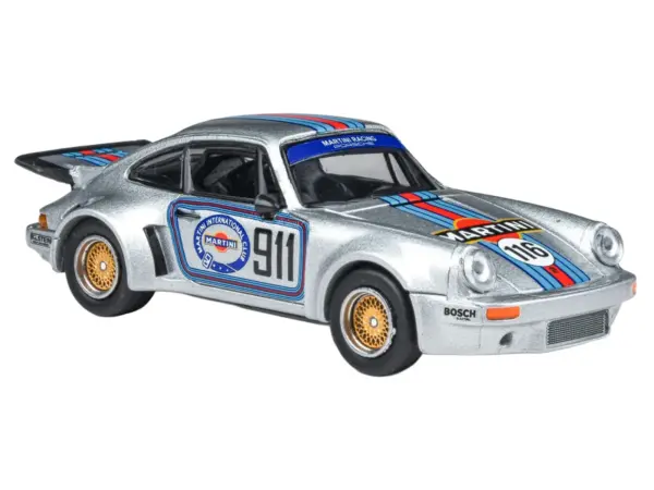 Porsche 911 Carrera RSR 3.0 "Martini Racing" Silver Metallic with Stripes 1/64 Diecast Model Car by Paragon Models #3
