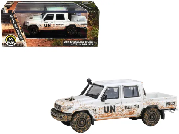 2014 Toyota Land Cruiser LC 79 Pickup Truck "UN MINUSCA" White (Dirty Version) 1/64 Diecast Model Car by Paragon Models #1