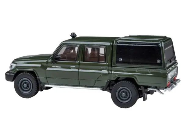 2014 Toyota Land Cruiser LC 79 with Camper Shell Military Green 1/64 Diecast Model Car by Paragon Models #2