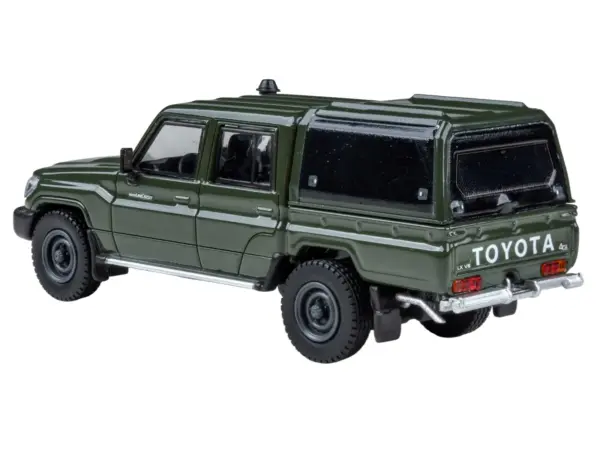 2014 Toyota Land Cruiser LC 79 with Camper Shell Military Green 1/64 Diecast Model Car by Paragon Models #3