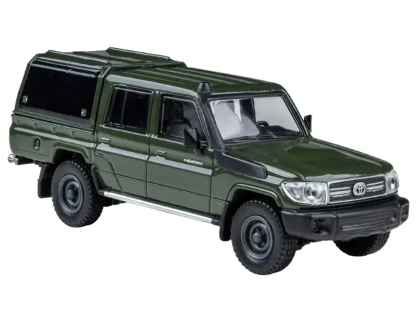 2014 Toyota Land Cruiser LC 79 with Camper Shell Military Green 1/64 Diecast Model Car by Paragon Models #4