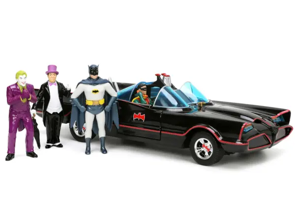 1966 Classic Batmobile with Diecast Batman The Joker The Penguin and Plastic Robin Sitting Inside The Car "Batman" TV Series (1966) "Hollywood Rides" Series 1/24 Diecast Model Car by Jada #2