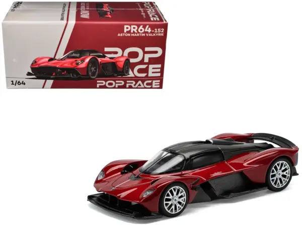 Aston Martin Valkyrie Supernova Red Metallic with Carbon Top 1/64 Diecast Model Car by Pop Race #1