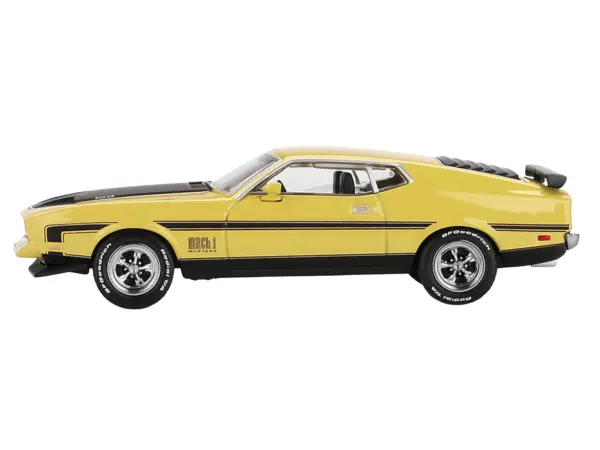 Ford Mustang Mach 1 Grabber Yellow with Black Hood and Stripes Limited Edition 1/64 Diecast Model Car by Mini GT #2
