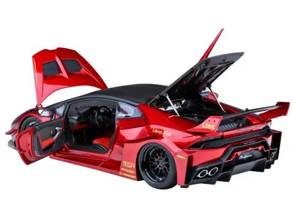 Lamborghini Huracan GT "LB-Silhouette Works" Hyper Red Metallic with Black Top 1/18 Model Car by Autoart #2