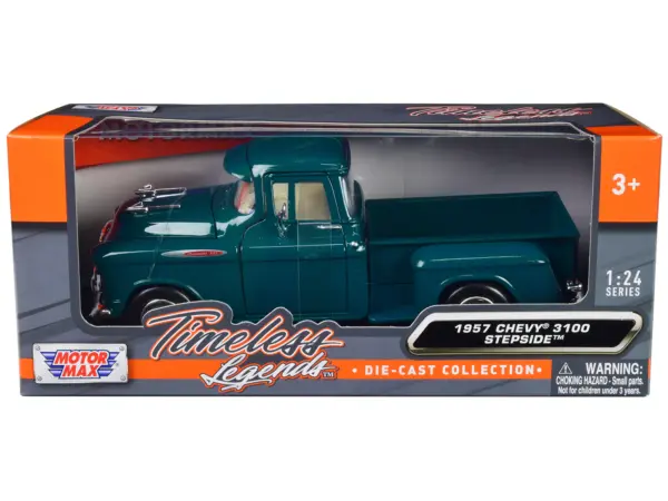 1957 Chevrolet 3100 Stepside Pickup Truck Teal Metallic "Timeless Legends" Series 1/24 Diecast Model Car by Motormax #1