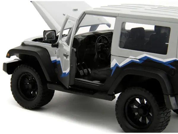 2007 Jeep Wrangler Gray and Black with Blue and White Stripes with Extra Wheels "Just Trucks" Series 1/24 Diecast Model Car by Jada #3