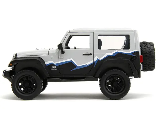 2007 Jeep Wrangler Gray and Black with Blue and White Stripes with Extra Wheels "Just Trucks" Series 1/24 Diecast Model Car by Jada #5