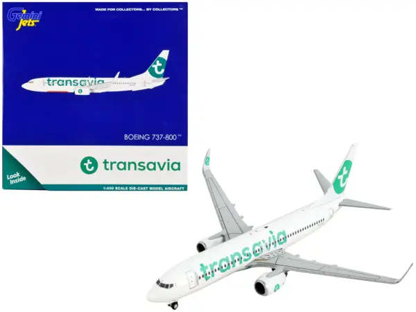 Boeing 737-800 Commercial Aircraft "Transavia Airlines" White with Green Tail 1/400 Diecast Model Airplane by GeminiJets #1
