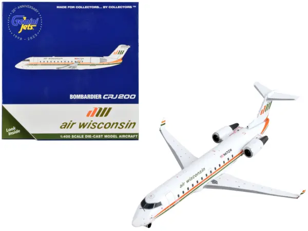 Bombardier CRJ200 Commercial Aircraft "Air Wisconsin" White with Orange and Green Stripes 1/400 Diecast Model Airplane by GeminiJets #1