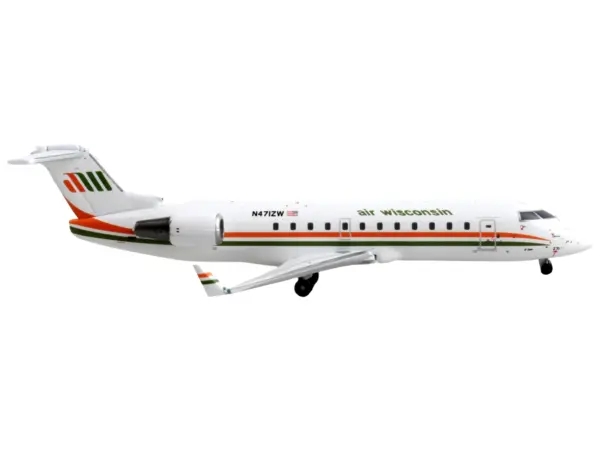 Bombardier CRJ200 Commercial Aircraft "Air Wisconsin" White with Orange and Green Stripes 1/400 Diecast Model Airplane by GeminiJets #2
