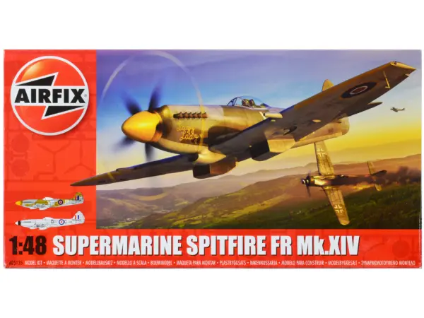Level 2 Model Kit Supermarine Spitfire FR Mk.XIV Fighter Aircraft with 2 Scheme Options 1/48 Plastic Model Kit by Airfix #1