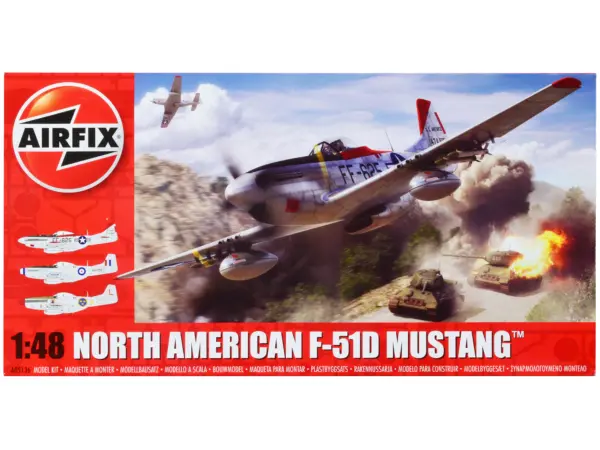 Level 2 Model Kit North American F-51D Mustang Fighter Aircraft with 3 Scheme Options 1/48 Plastic Model Kit by Airfix #1
