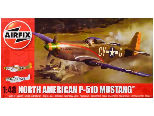 Level 2 Model Kit North American P-51D Mustang Fighter Aircraft with 2 Scheme Options 1/48 Plastic Model Kit by Airfix #1