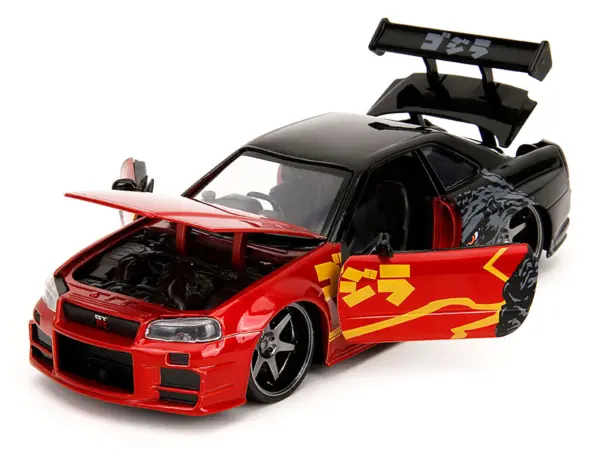 2002 Nissan Skyline GT-R (R34) RHD (Right Hand Drive) Red Metallic and Black "Godzilla vs. Destoroyah" (1995) Movie "Hollywood Rides" Series 1/24 Diecast Model Car by Jada #2