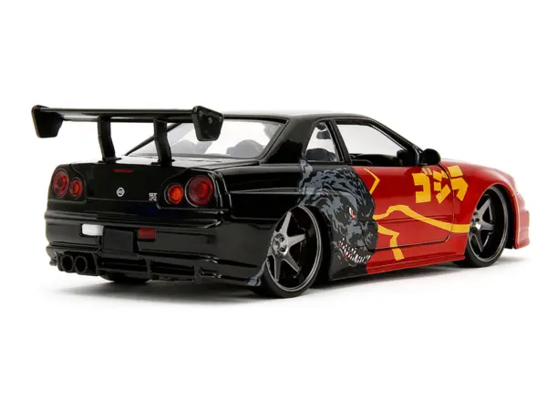2002 Nissan Skyline GT-R (R34) RHD (Right Hand Drive) Red Metallic and Black "Godzilla vs. Destoroyah" (1995) Movie "Hollywood Rides" Series 1/24 Diecast Model Car by Jada #3