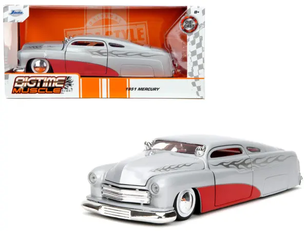 1951 Mercury Silver Metallic and Red with Flame Graphics and Red Interior "Bigtime Muscle" Series 1/24 Diecast Model Car by Jada #1