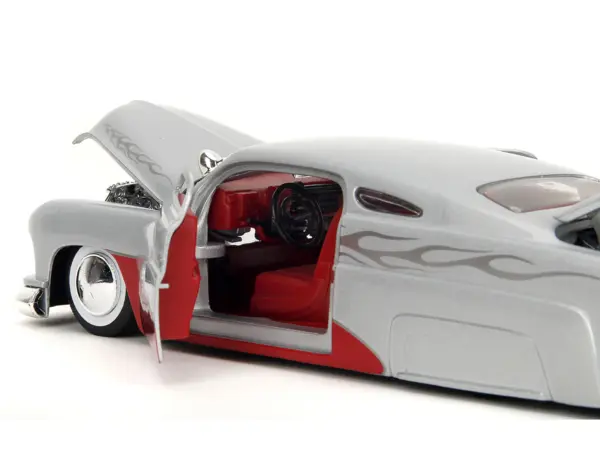 1951 Mercury Silver Metallic and Red with Flame Graphics and Red Interior "Bigtime Muscle" Series 1/24 Diecast Model Car by Jada #4