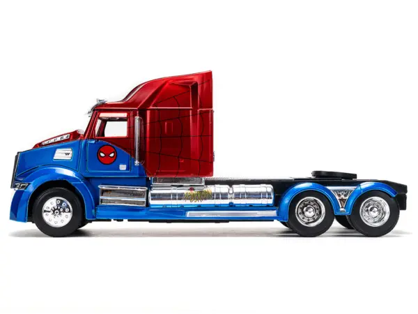 Western Star 57X Truck Tractor "Spider-Man" Blue and Red Metallic "Hollywood Rides" Series 1/24 Diecast Model by Jada #3