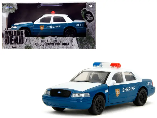 Rick Grimes' Ford Crown Victoria "Sheriff" Blue and White "The Walking Dead" (2010-2022) TV Series "Hollywood Rides" Series 1/32 Diecast Model Car by Jada #1