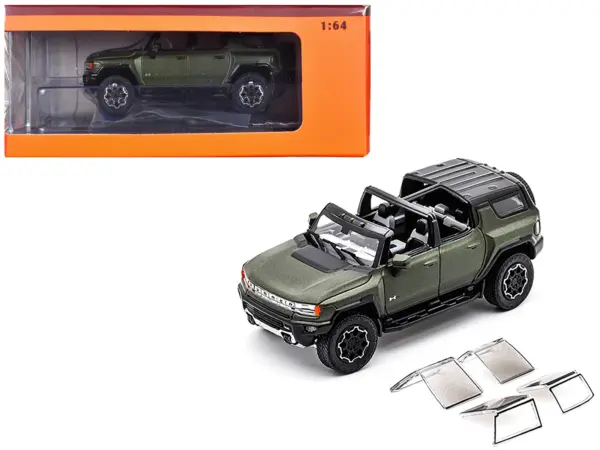 2023 GMC Hummer EV SUV Green Metallic with Black Top 1/64 Diecast Model Car by GCD #1