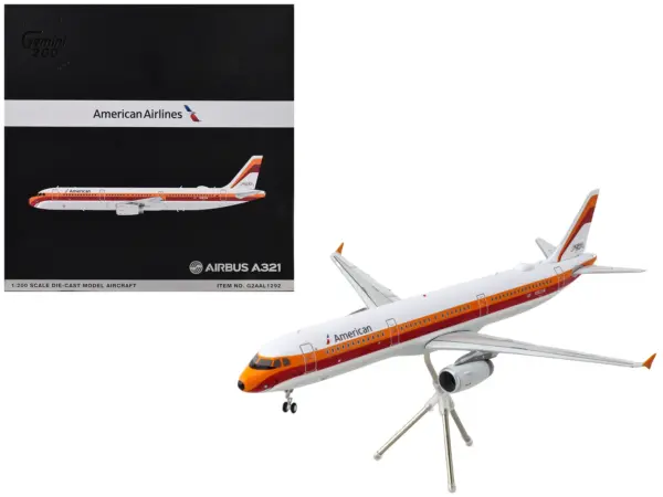 Airbus A321 Commercial Aircraft "American Airlines - PSA" (N582UW) White with Red and Orange Stripes "Gemini 200" Series 1/200 Diecast Model Airplane by GeminiJets #1