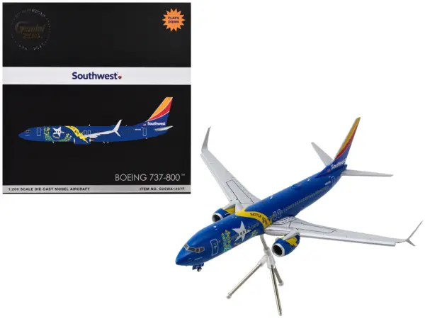Boeing 737-800 Commercial Aircraft with Flaps Down "Southwest Airlines - Nevada One" (N8646B) Blue with Tail Stripes "Gemini 200" Series 1/200 Diecast Model Airplane by GeminiJets #1
