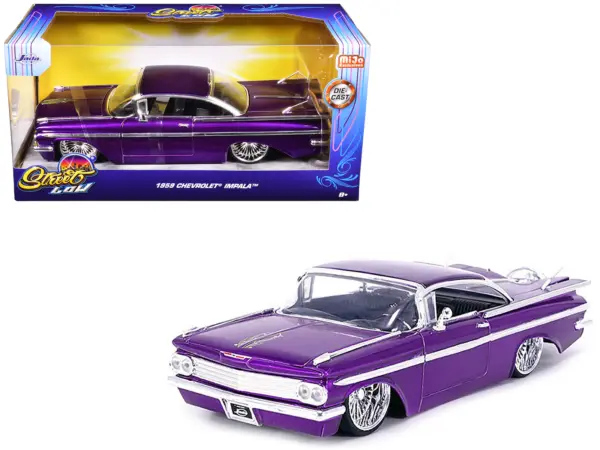1959 Chevrolet Impala Lowrider Candy Purple with DUB Wire Wheels "Street Low" Series 1/24 Diecast Model Car by Jada #1