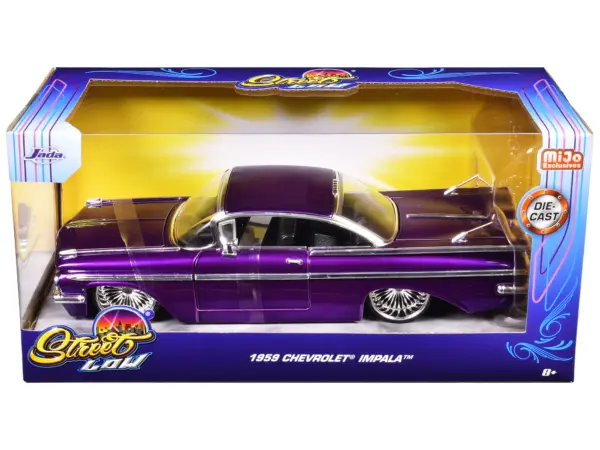 1959 Chevrolet Impala Lowrider Candy Purple with DUB Wire Wheels "Street Low" Series 1/24 Diecast Model Car by Jada #3