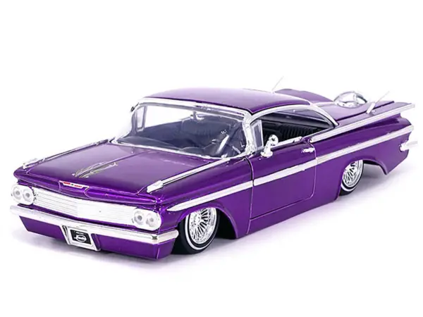 1959 Chevrolet Impala Lowrider Candy Purple with Wire Wheels "Street Low" Series 1/24 Diecast Model Car by Jada #2