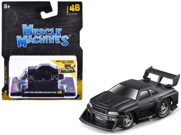1999 Nissan Skyline GT-R (R34) #5 "Liberty Walk" Matt Black 1/64 Diecast Model Car by Muscle Machines #1