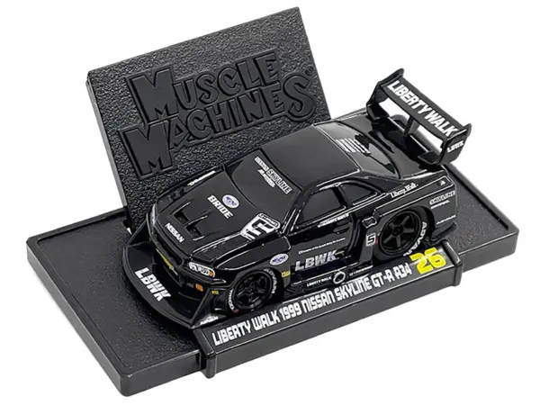 1999 Nissan Skyline GT-R (R34) #5 "Liberty Walk" Black 1/64 Diecast Model Car by Muscle Machines #3