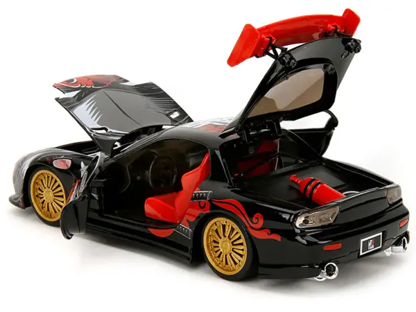 1993 Mazda RX-7 Black with Graphics "Lab Monkeys" with Saru Diecast Figure "Hollywood Rides" Series 1/24 Diecast Model Car by Jada #3