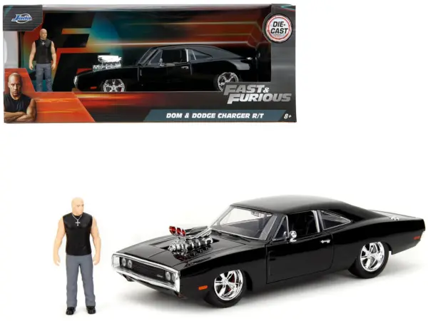 Dodge Charger R/T Black with Dom Diecast Figure "Fast & Furious" (2009) Movie "Hollywood Rides" Series 1/24 Diecast Model Car by Jada #1