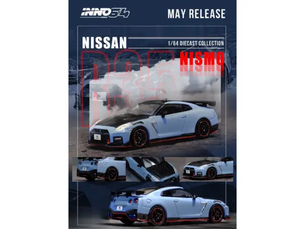 2022 Nissan GT-R (R35) Nismo Special Edition RHD (Right Hand Drive) Stealth Gray with Carbon Top and Hood 1/64 Diecast Model Car by Inno Models #2