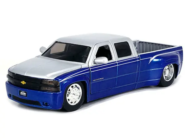 1999 Chevrolet Silverado Dually Pickup Truck Blue Metallic and Silver with Stock Wheels "Just Trucks" Series 1/24 Diecast Model Car by Jada #2