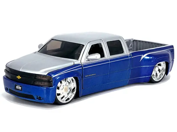 1999 Chevrolet Silverado Dually Pickup Truck Blue Metallic and Silver with Custom KMC Wheels "Just Trucks" Series 1/24 Diecast Model Car by Jada #2