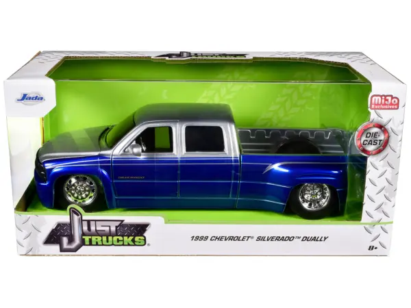 1999 Chevrolet Silverado Dually Pickup Truck Blue Metallic and Silver with Stock Wheels "Just Trucks" Series 1/24 Diecast Model Car by Jada #3