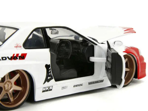 2002 Nissan Skyline GT-R (R34) RHD (Right Hand Drive) White with Red Graphics and Ryu Diecast Figure "Street Fighter" Video Game "Anime Hollywood Rides" Series 1/24 Diecast Model Car by Jada #3
